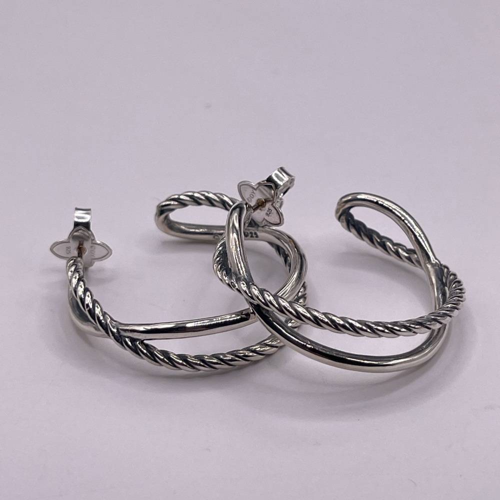 David Yurman Crossover Hoop Earrings in Sterling Silver, 33.7mm
